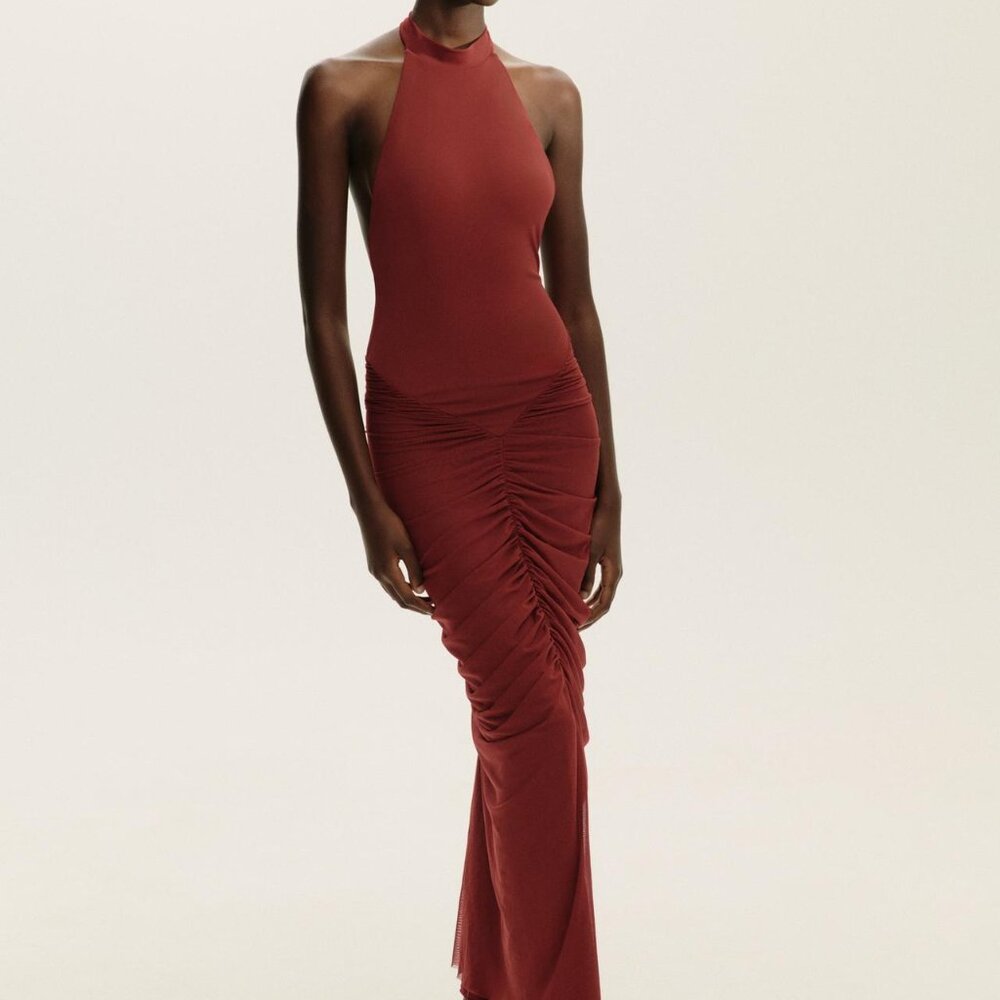 NWT SIZE SMALL HALTER TULLE COMBINATION DRESS Dark red | 5039/815/641 ZARA